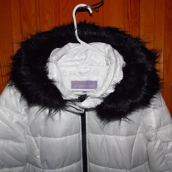 NWT Madden Girl WHITE w BlacK Fur Trim Hooded Quilted Winter Puffer Coat Parka L - Picture 5 of 12